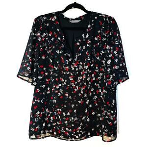 Jaquie Black floral Blouse short sleeve 18